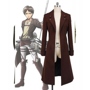 Attack on Titan : Brown Long Manteau Eren Jager Costume Cosplay