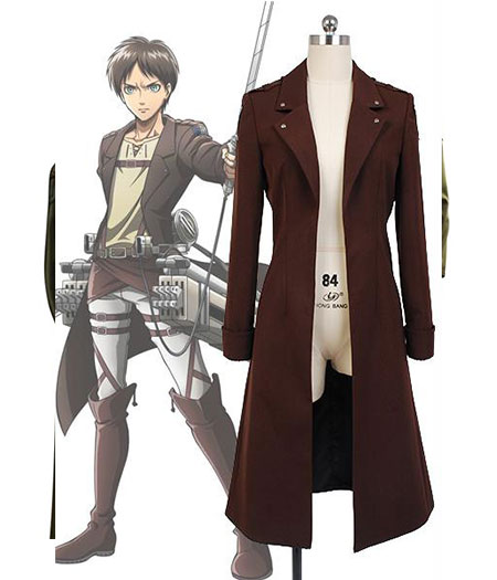 Attack on Titan : Brown Long Manteau Eren Jager Costume Cosplay