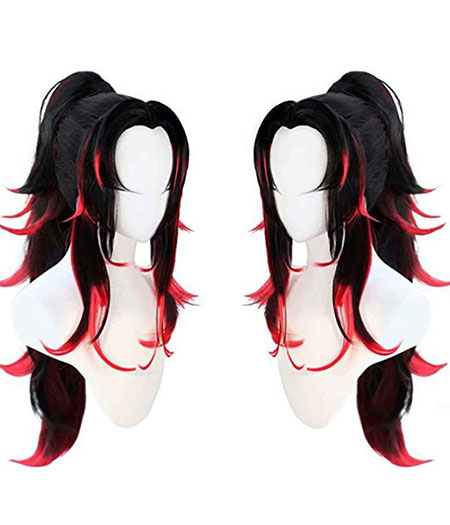 Demon Slayer : Kimetsu no Yaiba Kokushibou Noir Prêle Wig Cosplay