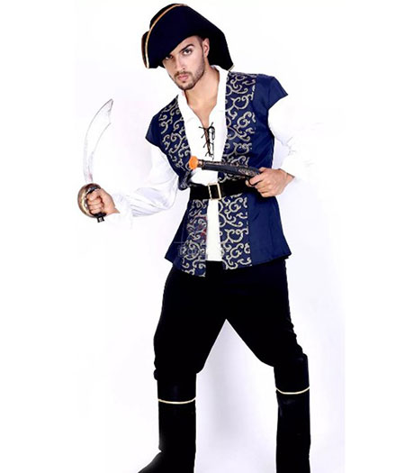 Pirates of the Caribbean : Bleu Uniforme Manteau Pantalon Noir Costume Cosplay Vente Pas Cher