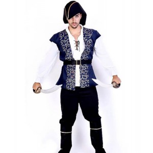 Pirates of the Caribbean : Bleu Uniforme Manteau Pantalon Noir Costume Cosplay Vente Pas Cher