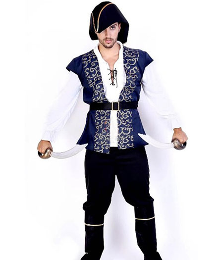Pirates of the Caribbean : Bleu Uniforme Manteau Pantalon Noir Costume Cosplay Vente Pas Cher