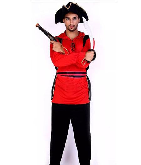 Pirates of the Caribbean : Rouge Chemise Noire Chapeau Costume Cosplay Acheter