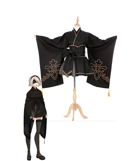 NieR : Automata Noir Court Kimono YoRHa 2B Costume Cosplay Achat